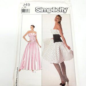 Simplicity 6949 Strapless Dress Pattern Size 18 Cocktail Gown Circa 1989 UNCUT
